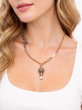 Watch Fob Necklace Mixed Metal Luxe Boho Y2K